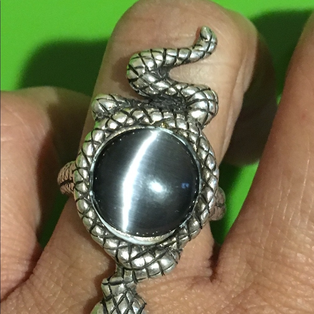 Black tiger eye stone set in serpent ring